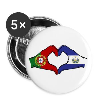 Portugal El Salvador Flagge Hände Herzform - Buttons groß 56 mm (5er Pack) - Weiß - Vorne
