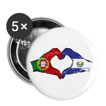 Portugal El Salvador Flag Hands Heart Shape Used - Buttons large 2.2''/56 mm (5-pack) - white - Front