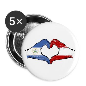 Nicaragua Austria Flag Hands Heart Shape Used - Buttons large 2.2''/56 mm (5-pack) - white - Front