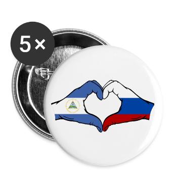 Nicaragua Russia Flag Hands Heart Shape - Buttons large 2.2''/56 mm (5-pack) - white - Front