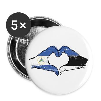 Nicaragua Estonia flag hands heart shape used - Buttons large 2.2''/56 mm (5-pack) - white - Front