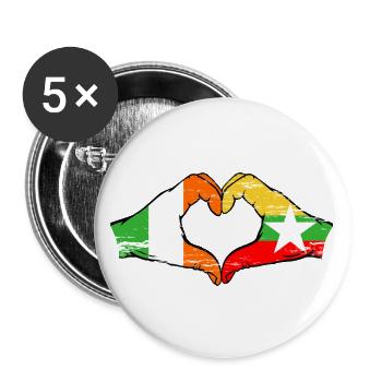 Ireland Myanmar flag hands heart shape used - Buttons large 2.2''/56 mm (5-pack) - white - Front