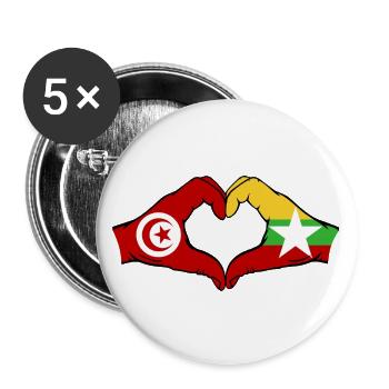 Tunisia Myanmar Flag Hands Heart Shape - Buttons large 2.2''/56 mm (5-pack) - white - Front