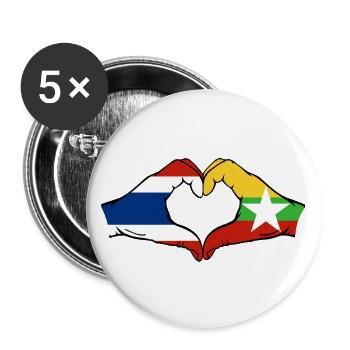Thailand Myanmar Flag Hands Heart Shape - Buttons large 2.2''/56 mm (5-pack) - white - Front