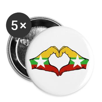 Myanmar Flag Hands Heart Shape - Buttons large 2.2''/56 mm (5-pack) - white - Front