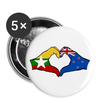 Myanmar New Zealand Flag Hands Heart Shape - Buttons large 2.2''/56 mm (5-pack) - white - Front