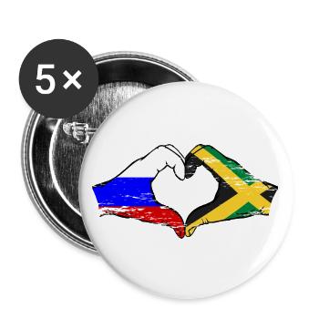 Russie Jamaïque drapeau mains forme de coeur utilisé - Lot de 5 grands badges (56 mm) - blanc - Devant