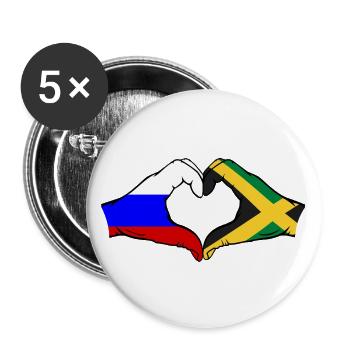 Russland Jamaika Flagge Hände Herzform - Buttons groß 56 mm (5er Pack) - Weiß - Vorne