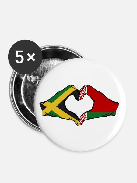 Jamaika Belarus Hände Herzform - Buttons groß 56 mm (5er Pack) - Weiß