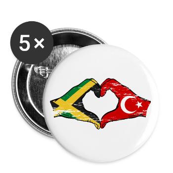 Jamaïque Turquie Mains Forme Coeur Utilisé - Lot de 5 grands badges (56 mm) - blanc - Devant