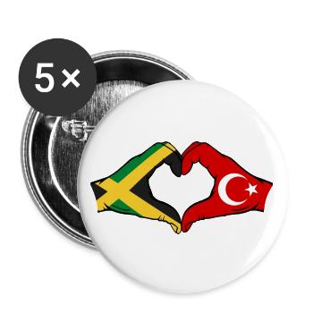 Jamaika Türkei Hände Herzform - Buttons groß 56 mm (5er Pack) - Weiß - Vorne