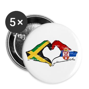 Jamaïque Serbie Mains Forme de Coeur Utilisé - Lot de 5 grands badges (56 mm) - blanc - Devant