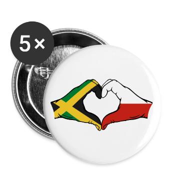 Jamaika Polen Hände Herzform - Buttons groß 56 mm (5er Pack) - Weiß - Vorne