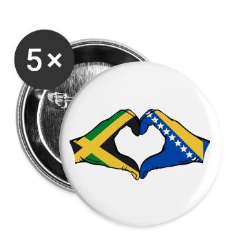 Jamaika Bosnien Hände Herzform - Buttons groß 56 mm (5er Pack) - Weiß - Vorne