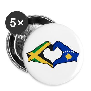 Jamaika Kosovo Hände Herzform - Buttons groß 56 mm (5er Pack) - Weiß - Vorne