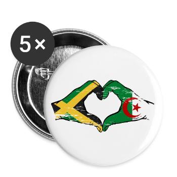 Jamaika Algerien Hände Herzform used - Buttons groß 56 mm (5er Pack) - Weiß - Vorne