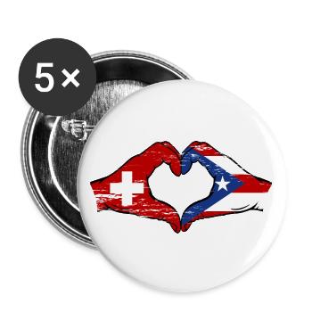 Suisse Porto Rico Mains Forme de Coeur Utilisé - Lot de 5 grands badges (56 mm) - blanc - Devant