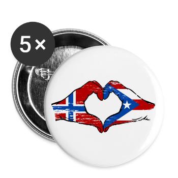 Norvège Porto Rico Mains Forme Coeur Utilisé - Lot de 5 grands badges (56 mm) - blanc - Devant