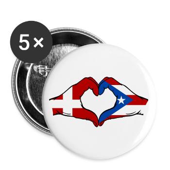 Danemark Porto Rico Mains Forme de Coeur - Lot de 5 grands badges (56 mm) - blanc - Devant