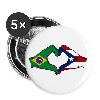 Brazil Puerto Rico Flag Hands Heart Shape - Buttons large 2.2''/56 mm (5-pack) - white - Front