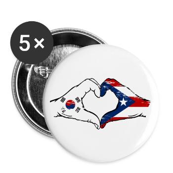 Südkorea Puerto Rico Flagge Hände Herzform used - Buttons groß 56 mm (5er Pack) - Weiß - Vorne