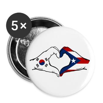 Südkorea Puerto Rico Flagge Hände Herzform - Buttons groß 56 mm (5er Pack) - Weiß - Vorne