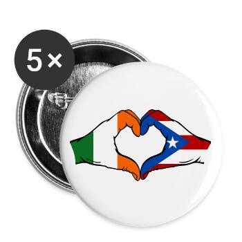 Ireland Puerto Rico Flag Hands Heart Shape - Buttons large 2.2''/56 mm (5-pack) - white - Front