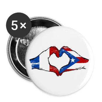France Puerto Rico flag hands heart shape used - Buttons large 2.2''/56 mm (5-pack) - white - Front