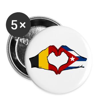 Belgien Kuba Flagge Hände Herzform - Buttons groß 56 mm (5er Pack) - Weiß - Vorne