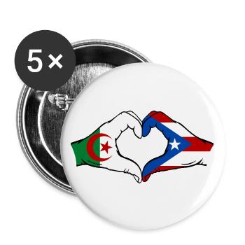 Algeria Puerto Rico Flag Hands Heart Shape - Buttons large 2.2''/56 mm (5-pack) - white - Front