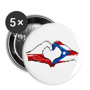Pologne Porto Rico drapeau mains forme de coeur utilisé - Lot de 5 grands badges (56 mm) - blanc - Devant