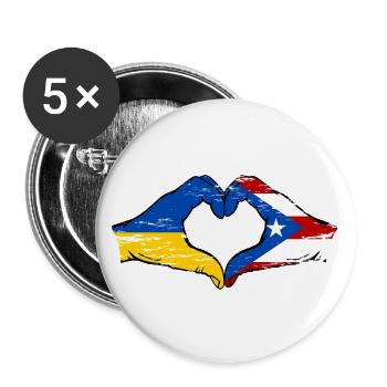 Ukraine Porto Rico Drapeau Mains Coeur Forme Utilisé - Lot de 5 grands badges (56 mm) - blanc - Devant