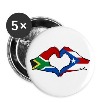 Afrique du Sud Porto Rico Drapeau Mains Coeur Forme - Lot de 5 grands badges (56 mm) - blanc - Devant