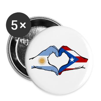 Argentina Puerto Rico Flag Hands Heart Shape - Buttons large 2.2''/56 mm (5-pack) - white - Front