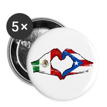 Mexiko Puerto Rico Flagge Hände Herzform used - Buttons groß 56 mm (5er Pack) - Weiß - Vorne