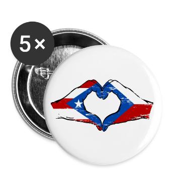 Porto Rico République tchèque drapeau mains forme coeur utilisé - Lot de 5 grands badges (56 mm) - blanc - Devant