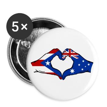 Puerto Rico Australien Flagge Hände Herzform - Buttons groß 56 mm (5er Pack) - Weiß - Vorne