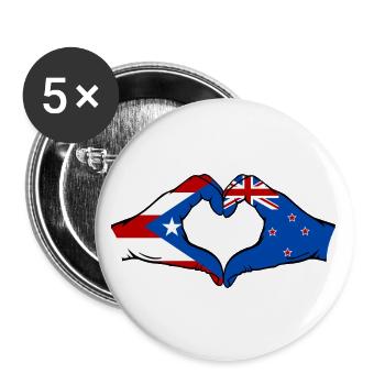 Puerto Rico New Zealand Flag Hands Heart Shape - Buttons large 2.2''/56 mm (5-pack) - white - Front