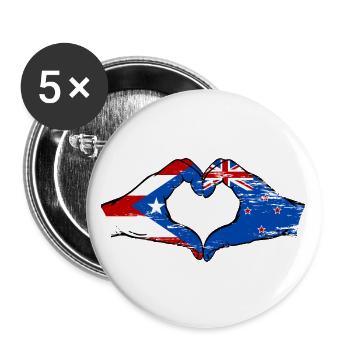 Porto Rico Nouvelle-Zélande drapeau mains forme de coeur utilisé - Lot de 5 grands badges (56 mm) - blanc - Devant