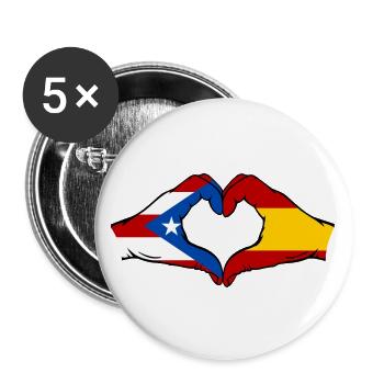 Porto Rico Espagne Drapeau Mains Coeur Forme - Lot de 5 grands badges (56 mm) - blanc - Devant