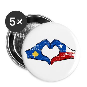 Kosovo Chile flag hands heart shape used - Buttons large 2.2''/56 mm (5-pack) - white - Front