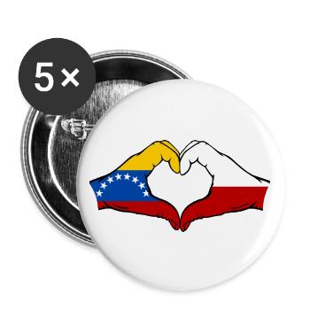Venezuela Poland Flag Hands Heart Shape - Buttons large 2.2''/56 mm (5-pack) - white - Front