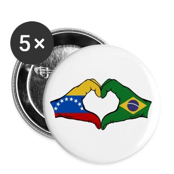 Venezuela Brésil Drapeau Mains Coeur Forme - Lot de 5 grands badges (56 mm) - blanc - Devant