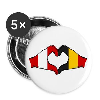 Pérou Belgique Mains Forme de coeur - Lot de 5 grands badges (56 mm) - blanc - Devant