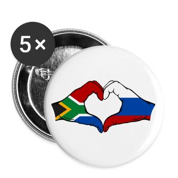 Südafrika Russland Flagge Hände Herzform - Buttons groß 56 mm (5er Pack) - Weiß - Vorne