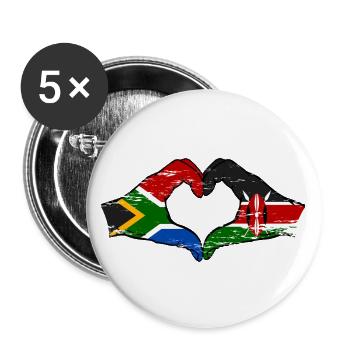 Südafrika Kenia Flagge Hände Herz used - Buttons groß 56 mm (5er Pack) - Weiß - Vorne