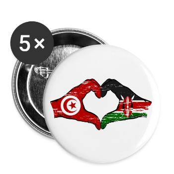 Tunisia Kenya flag hands heart used - Buttons large 2.2''/56 mm (5-pack) - white - Front