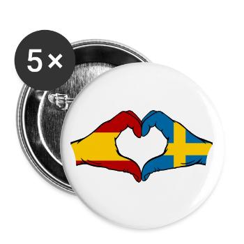 Spanien Schweden Flagge Hände Herz - Buttons groß 56 mm (5er Pack) - Weiß - Vorne