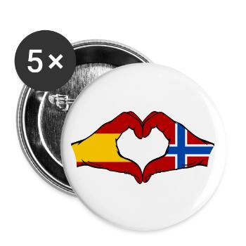 Spanien Norwegen Flagge Hände Herz - Buttons groß 56 mm (5er Pack) - Weiß - Vorne
