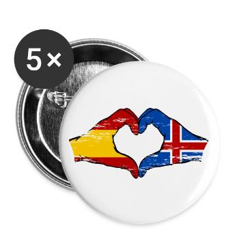 Spain Iceland flag hands heart used - Buttons large 2.2''/56 mm (5-pack) - white - Front